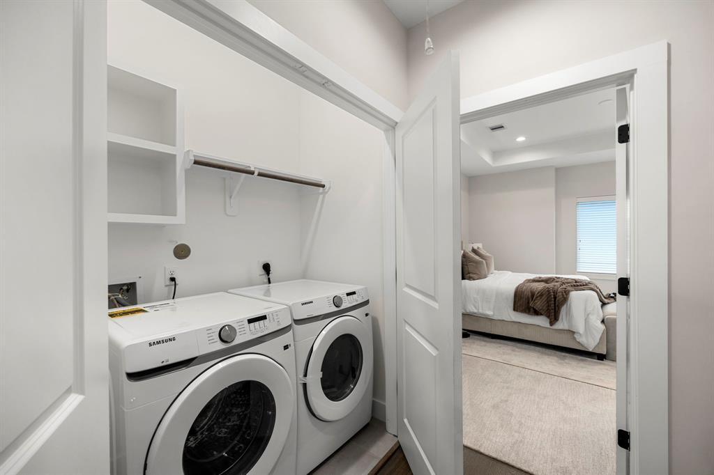 Large Laundry Room with Drying Rack and Shelving