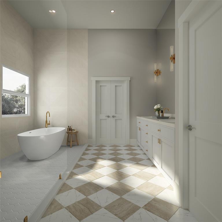 Walk in shower and soaking tub. Enjoy getting ready for your day in this relaxing atmosphere.